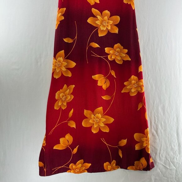 Jane Ashley Maxi Dress Womens L Sleeveless Waist Tie Floral Red Orange - Picture 4 of 10